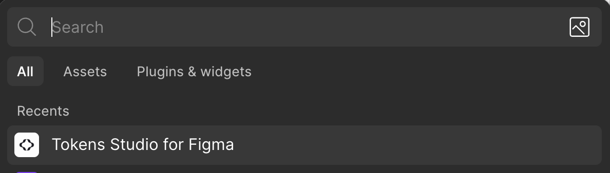 figma screenshot showcasing the cmd+p palete, search tokens studio for figma, then click on suggested item